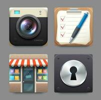 Camera, notepad, online shop and lock icons vector