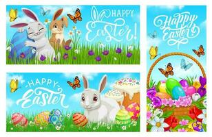 Happy Easter vector banners with cartoon bunnies