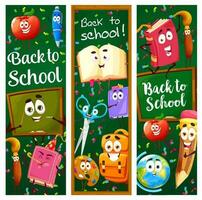 Back to school banners with cartoon learning stuff vector