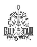 Tshirt print with electric guitar, vector emblem