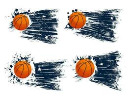 Grunge sport balls, basketball game equipment vector