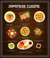 Japanese cuisine udon noodles seafood dishes, fish vector