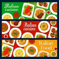 italiano comida pancartas, Italia cocina platos menú vector