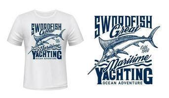 Fishing, yachting t-shirt print with blue marlin vector