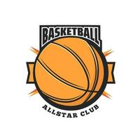 Basketball sport vector icon, orange ball, ribbon