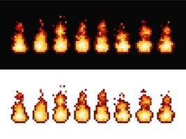 Fire flame pixel art animation sprite frames, 8bit vector