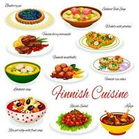 Finnish cuisine fish dishes with meat, vegetables vector