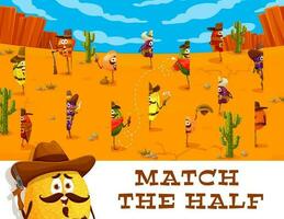Wild West cowboy fruit characters, match half game vector