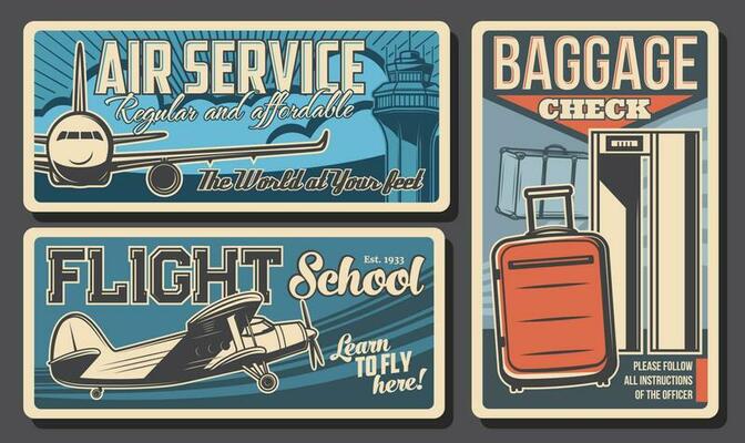 Air service, flight school, baggage check banners