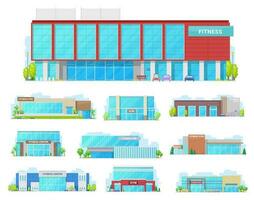 GYM, sport club and fitness center building icons vector