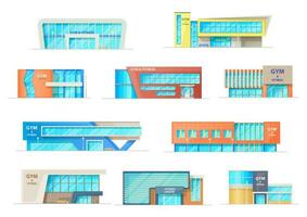 gimnasio o aptitud centrar edificios vector fachadas conjunto