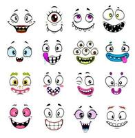 Cute monster faces, Halloween emoticons and emojis vector