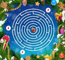 Kids labyrinth game, Christmas maze with ornaments vector