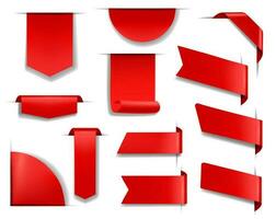 Red banners and ribbon labels for web page vector