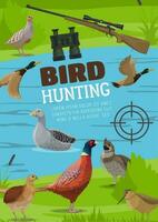 Water and upland birds hunting vector poster