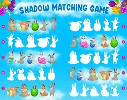 Shadow matching kids game with Easter rabbits eggs vector