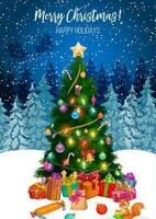 Gifts under Christmas tree, Merry Xmas holiday vector