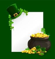 St. Patricks Day leprechaun hat, gold pot poster vector