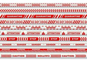 Red security warning vector tapes with typography