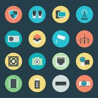 Flat Computer Accessories and Hardware Icons Set vector