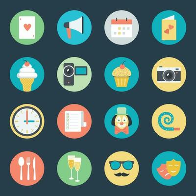 Pack of Party Preparations Flat Icons