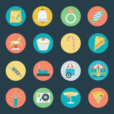 Set of Flat Amusement Accessories Icons