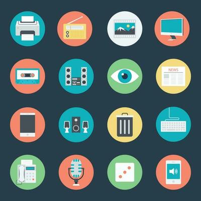 Bundle of Multimedia Gadgets Flat Icons