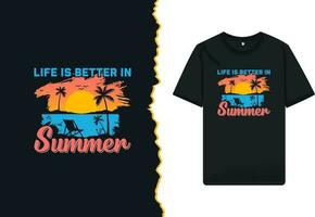 verano vibraciones camiseta diseño. más vendido gracioso tipografía creativo personalizado camisa diseño modelo para todas playa amantes diseño citar - vida es mejor en verano. vector