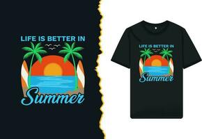 verano amanecer camiseta diseño vector modelo. un hermosa y llamativo playa ilustración Arte bueno para ropa, bolsas, tapas, y jarra diseños