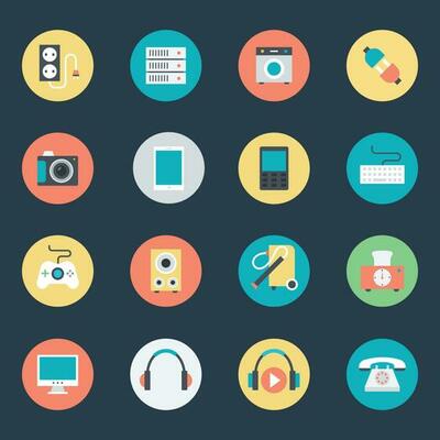 Pack of Technology Electronics Flat Icons