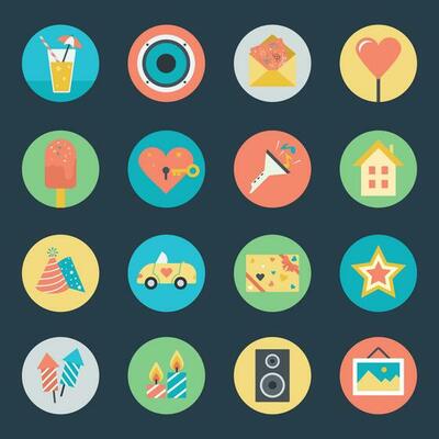 Pack of Flat Style Party Icons