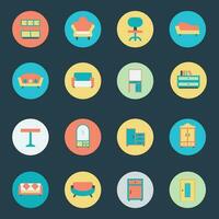 Bundle of Kitchen and Room Furniture Flat Icons vector