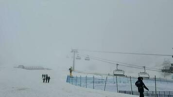 close-up of Ski track and ropeway in snow video
