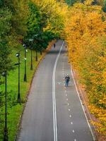 Vorobyovy Gory embankment with a roller in autumn. Public park Sparrow Hills in Moscow. photo