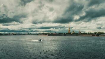 Neva River in St. Petersburg without tourist ships in June 2020. The city is in quarantine photo