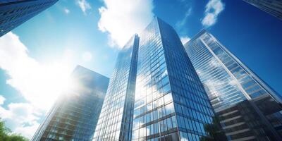 The skyscrapers are in the business zone at daytime with blue sky and . photo