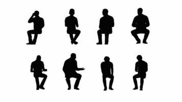 3D rendering,silhouette group of human sitting isolated graphics on white background alpha channel,Visual effect 3d animation for visualization. video