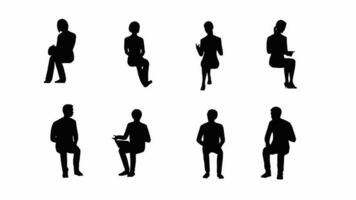 motion graphics set of people sitting in silhouette,black shape persons rendering 3D animation with alpha channel. video