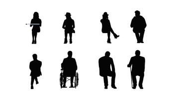 Alpha channel silhouette group of people sitting isolated graphics on white background 3d animation for visualization. video