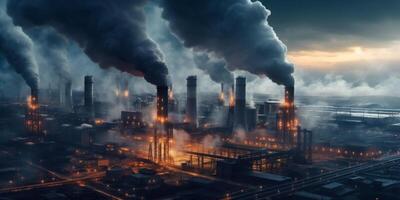 The industrial factory pollution with . photo