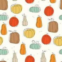 Pumpkin vector seamless pattern. Thanksgiving or halloween day concept. Great for postcards, paper, textiles. Autumn concept and vegetable compositions.