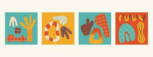Set of square abstract backgrounds. Hand drawn trendy doodles. Vector illustration for design.