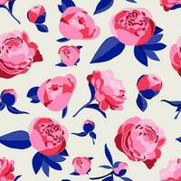 Vector seamless pattern. Floral, botanical concept. Pink peonies or roses. Decorative peony in the style of hand-painted gouache. Repeating print.