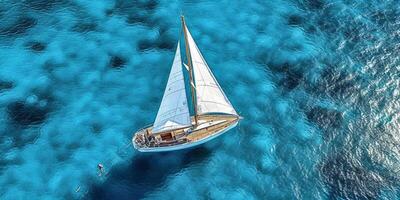 The aerial view of a luxurious sailing boat with . photo