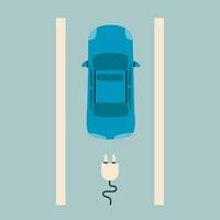 Electro car top view. Charging icon. vector