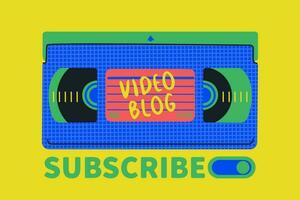 Videocassette. Cover for a video blog. Hand drawing vector retro illustration