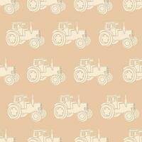 Vector seamless agricultural pattern. Repeating tractor on a beige background.