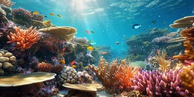 Wonderful and beautiful underwater world with corals and tropical fish with . photo