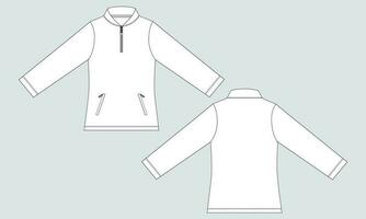 Long sleeve Sweatshirt technical drawing fashion flat sketch vector illustration template front and back views isolated on white background