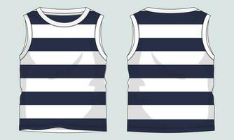 Tank Tops with all over stripe Technical drawing Fashion flat sketch vector illustration template Front and back views. Apparel tank tops mock up for men's and boys.